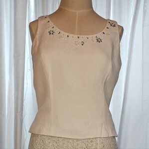 Tahari cream sleeveless tank with sequins